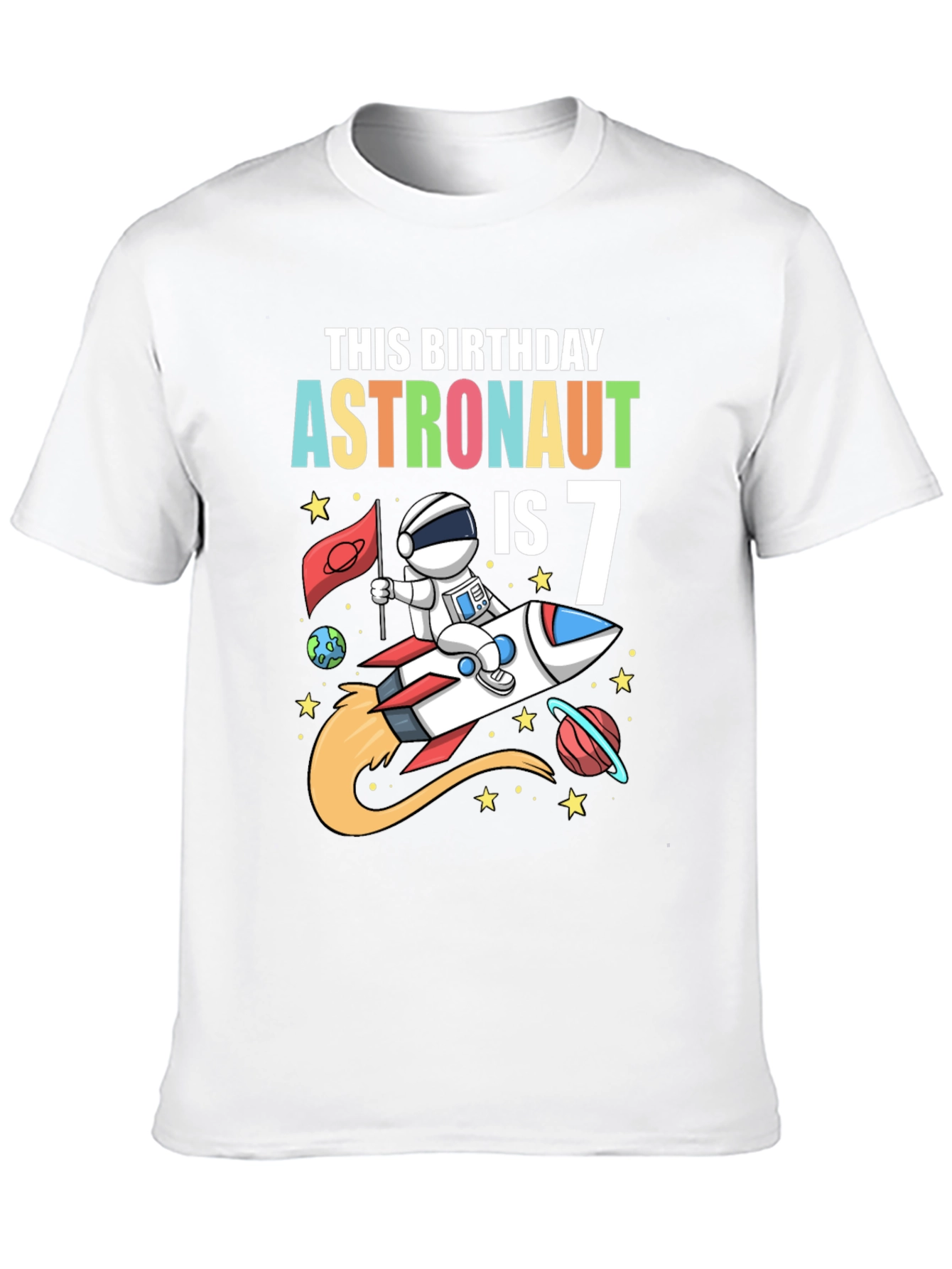 Astronaut Birthday T-Shirt - Is 7 Rocket Design