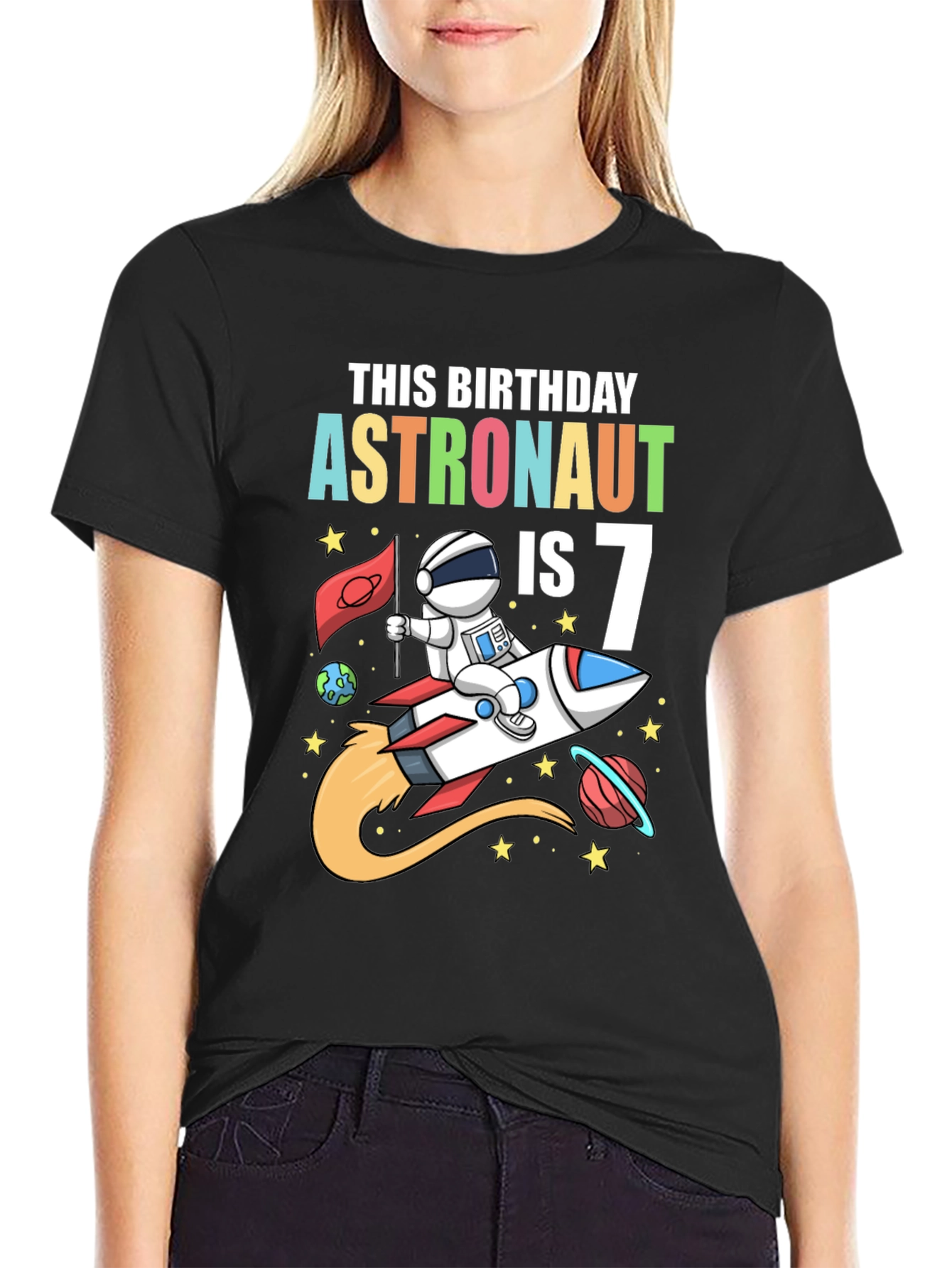 Astronaut Birthday T-Shirt - Is 7 Rocket Design
