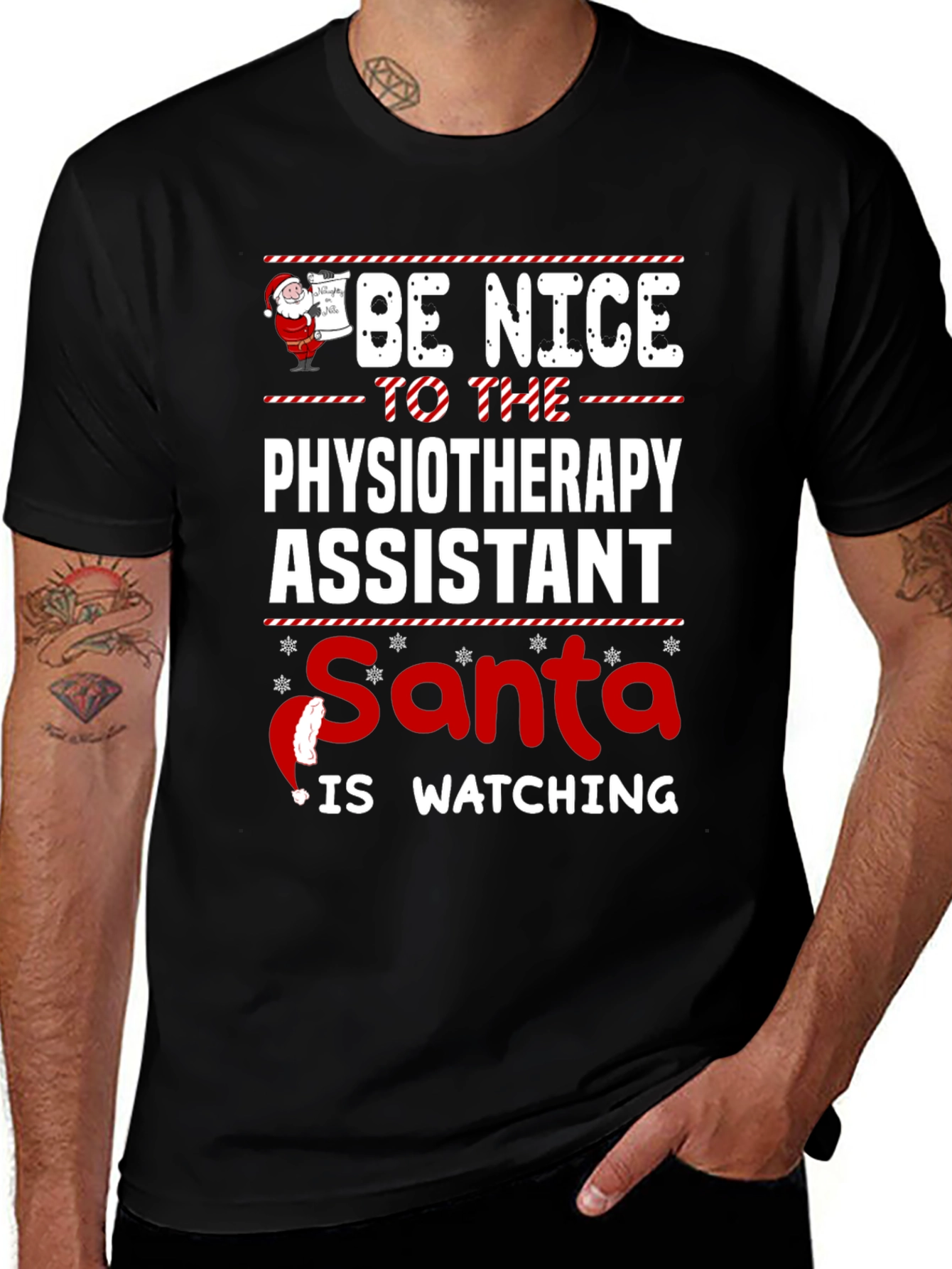 Physiotherapy Assistant Santa Watching T-Shirt