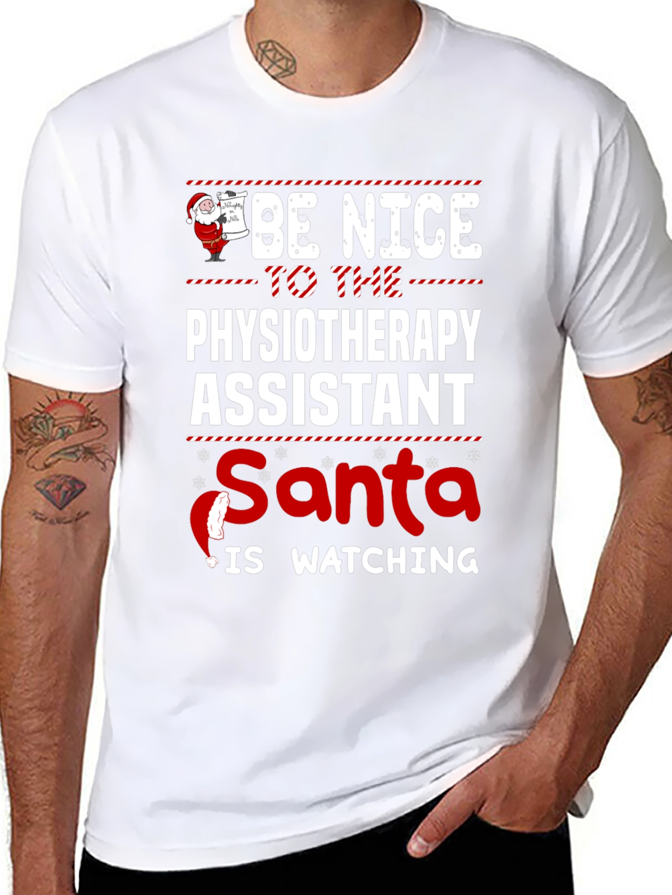 Physiotherapy Assistant Santa Watching T-Shirt