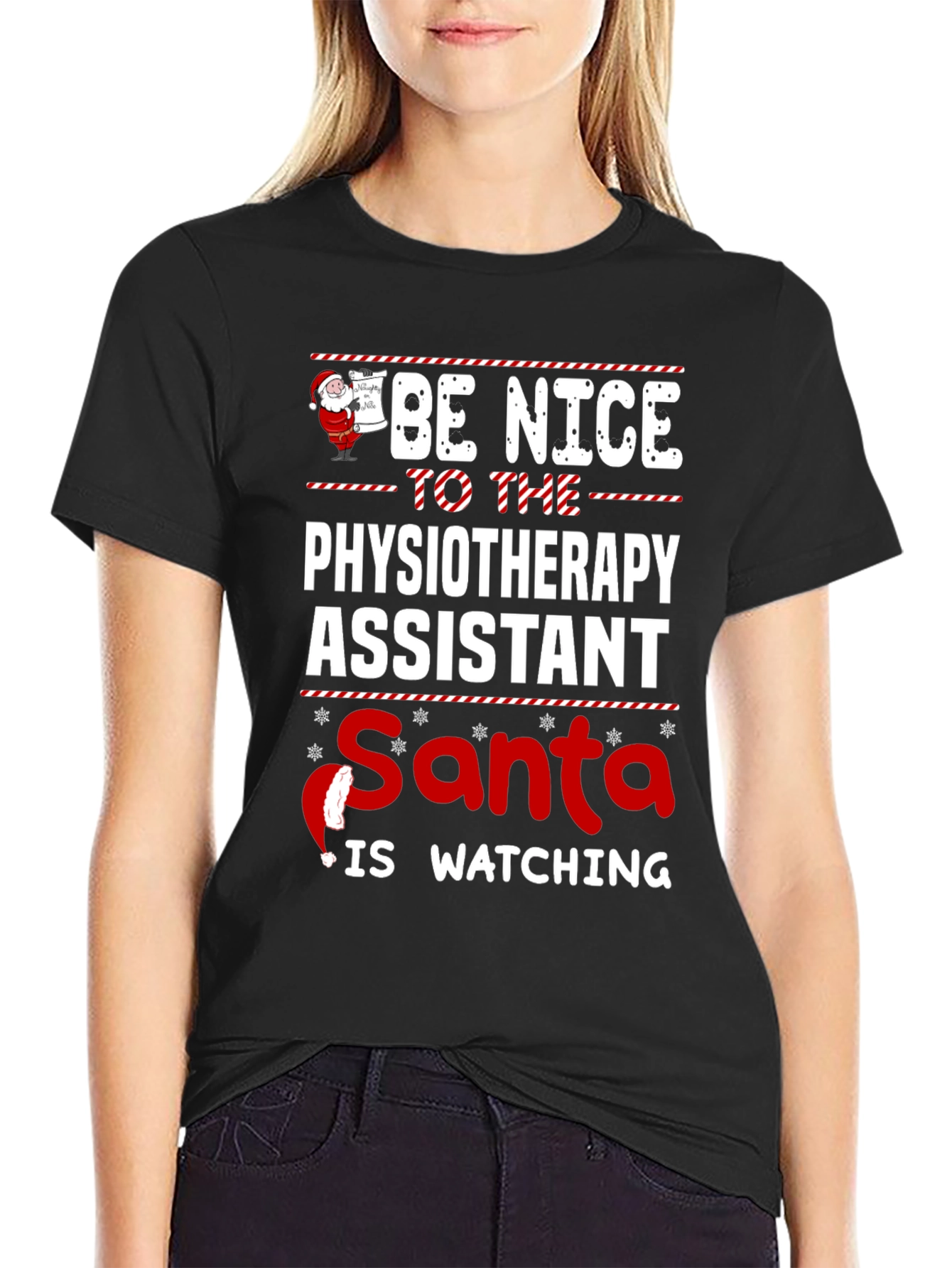 Physiotherapy Assistant Santa Watching T-Shirt