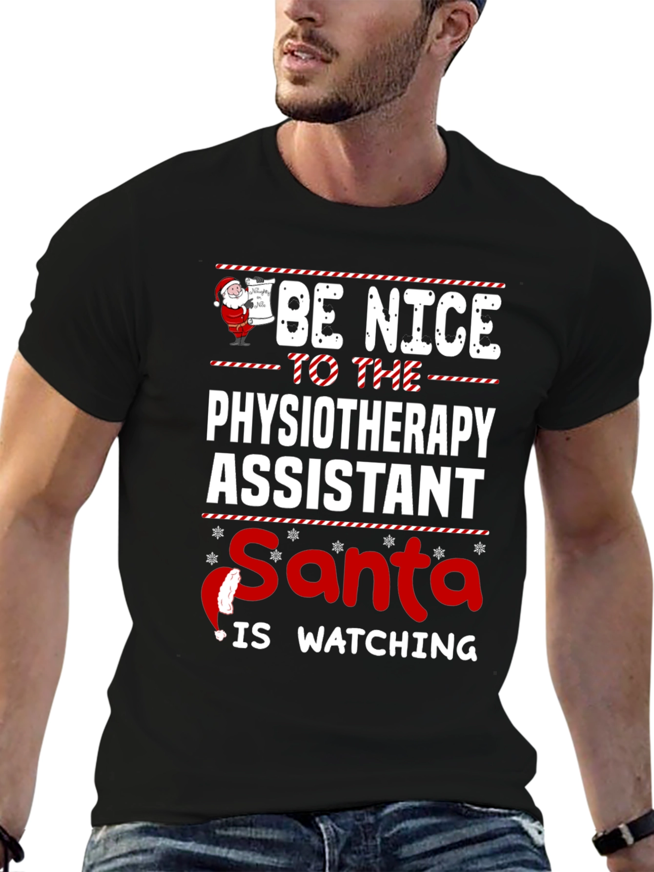 Physiotherapy Assistant Santa Watching T-Shirt
