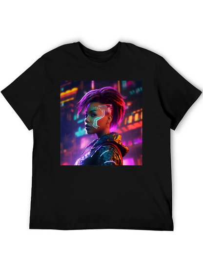 Cyberpunk Woman Graphic Tee - Futuristic Streetwear