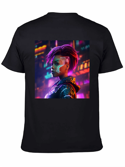 Cyberpunk Woman Graphic Tee - Futuristic Streetwear