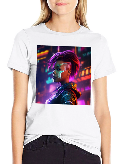 Cyberpunk Woman Graphic Tee - Futuristic Streetwear