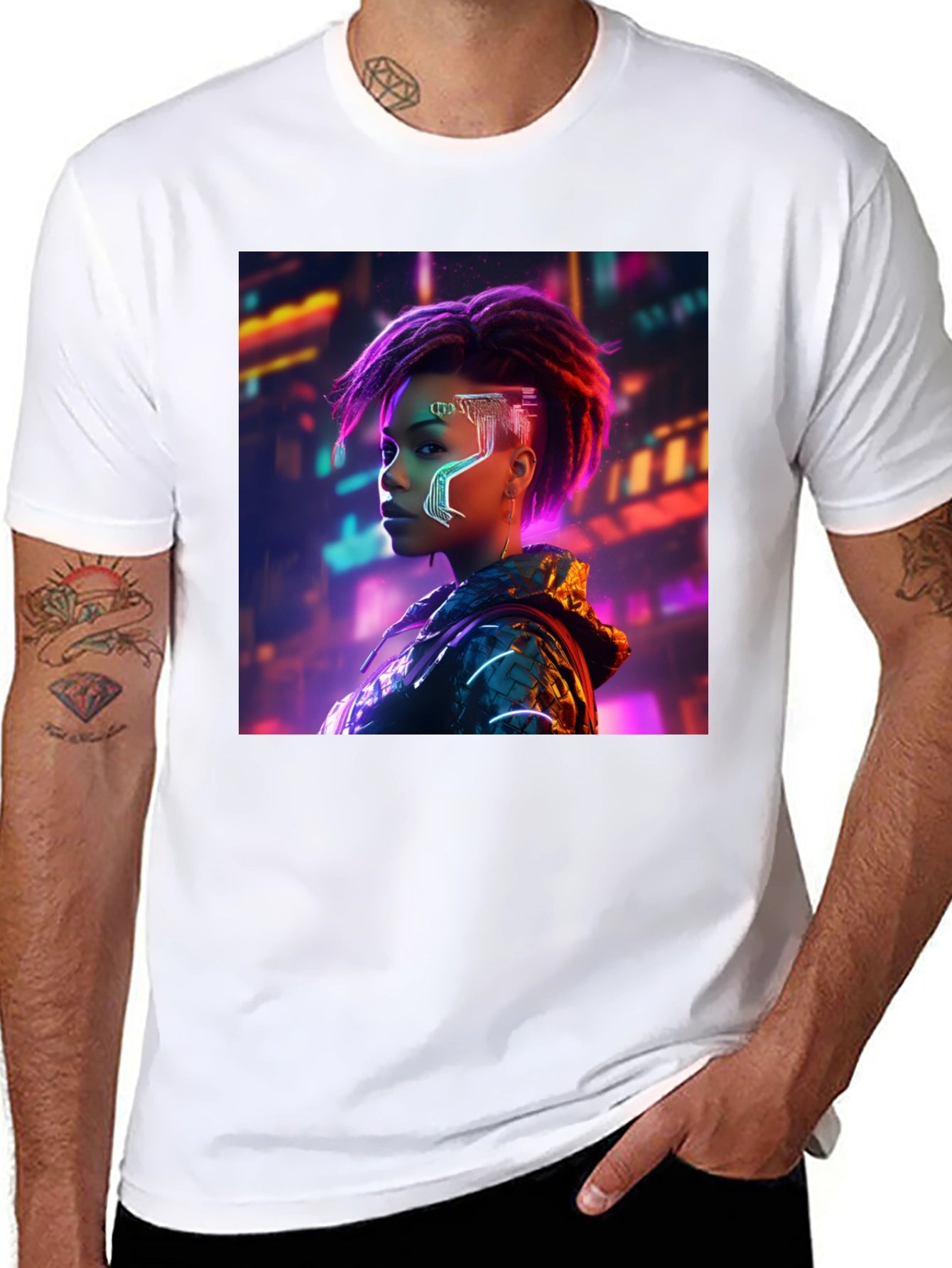 Cyberpunk Woman Graphic Tee - Futuristic Streetwear