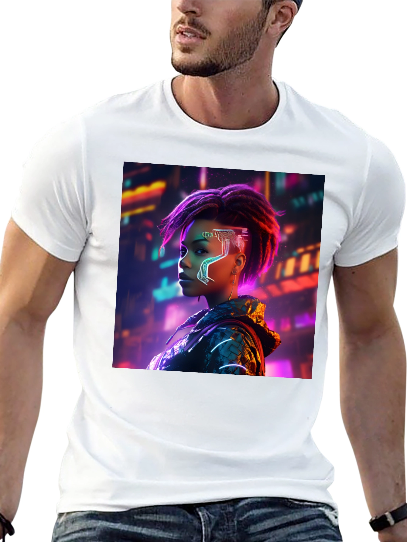 Cyberpunk Woman Graphic Tee - Futuristic Streetwear