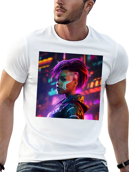 Cyberpunk Woman Graphic Tee - Futuristic Streetwear