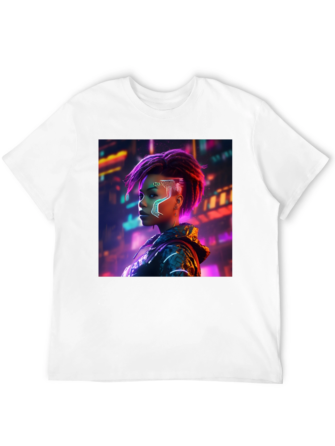 Cyberpunk Woman Graphic Tee - Futuristic Streetwear