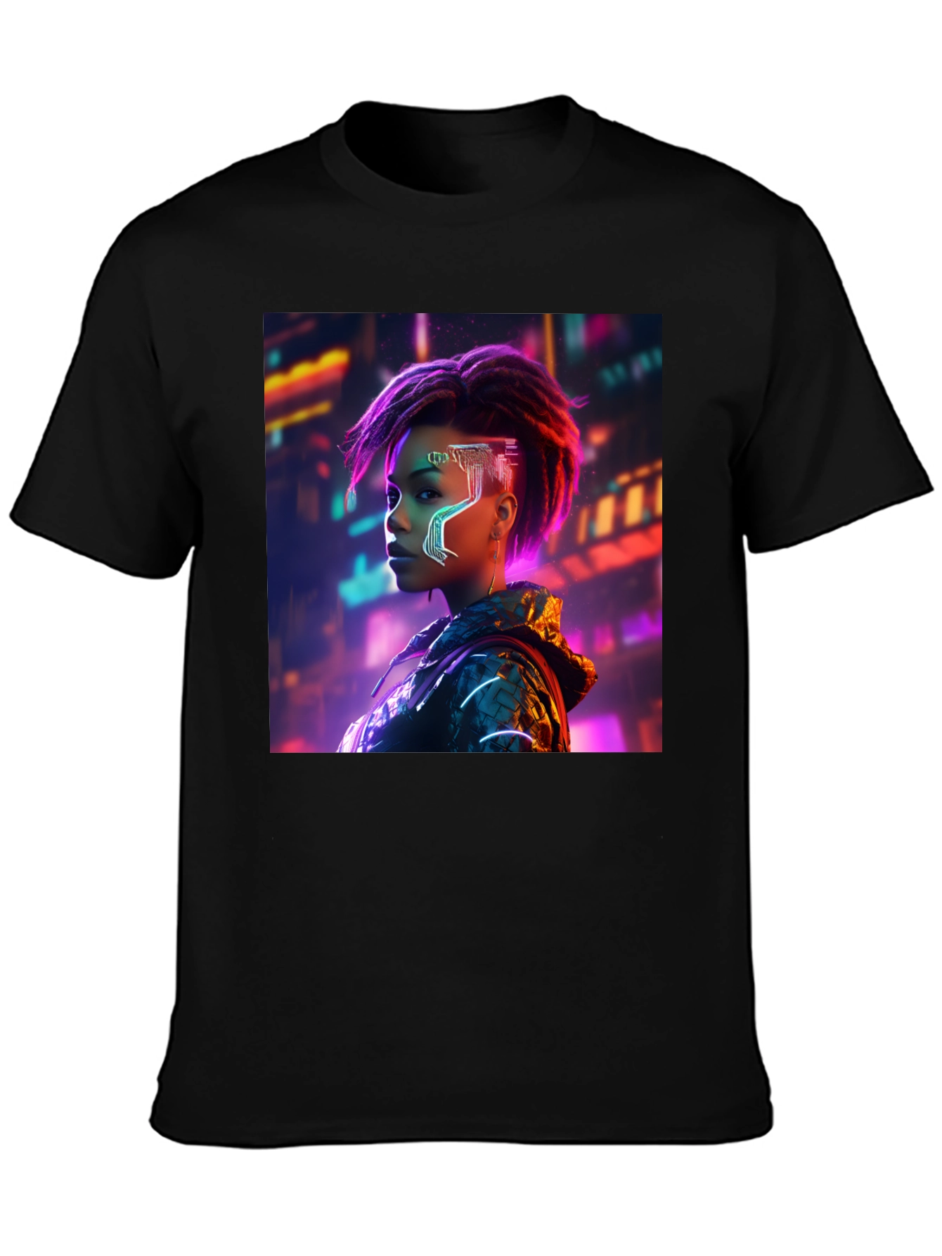 Cyberpunk Woman Graphic Tee - Futuristic Streetwear