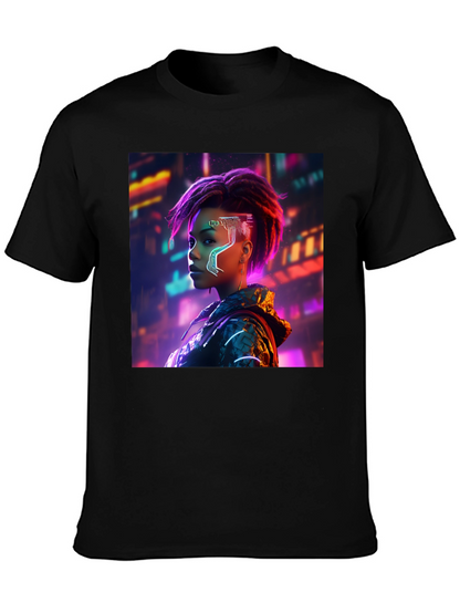 Cyberpunk Woman Graphic Tee - Futuristic Streetwear