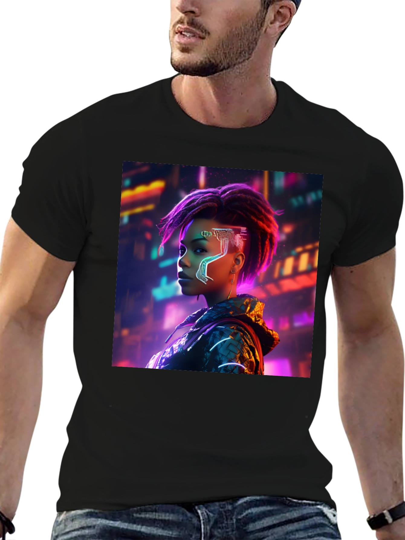 Cyberpunk Woman Graphic Tee - Futuristic Streetwear