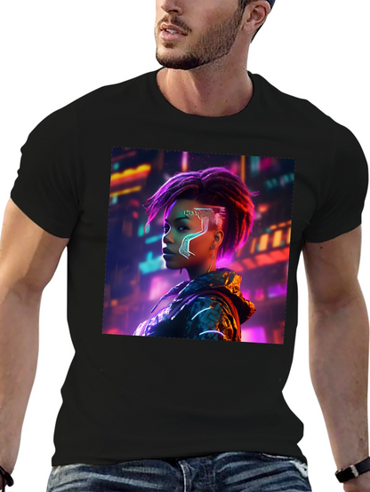 Cyberpunk Woman Graphic Tee - Futuristic Streetwear