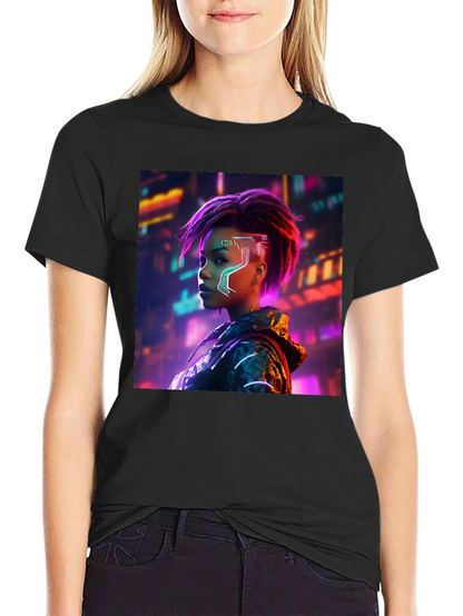 Cyberpunk Woman Graphic Tee - Futuristic Streetwear