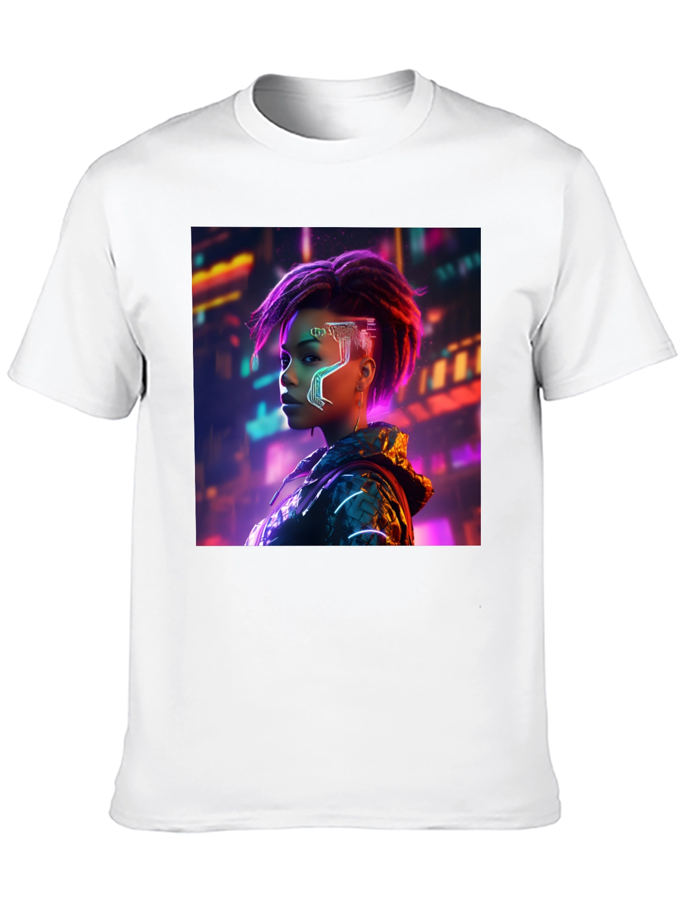 Cyberpunk Woman Graphic Tee - Futuristic Streetwear
