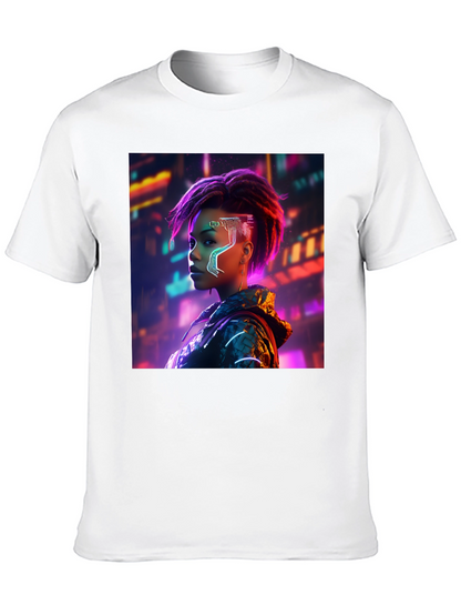 Cyberpunk Woman Graphic Tee - Futuristic Streetwear