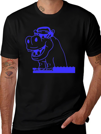 Hippo & Monkey Graphic Tee - Cool Blue Design