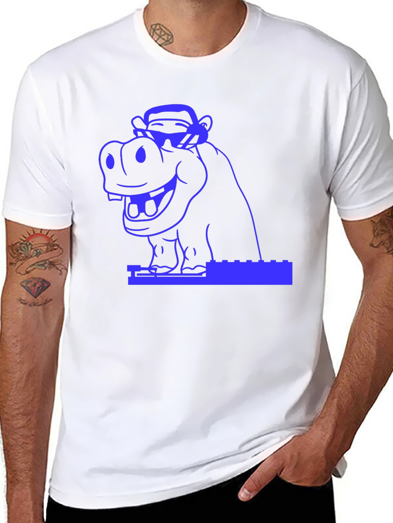 Hippo & Monkey Graphic Tee - Cool Blue Design