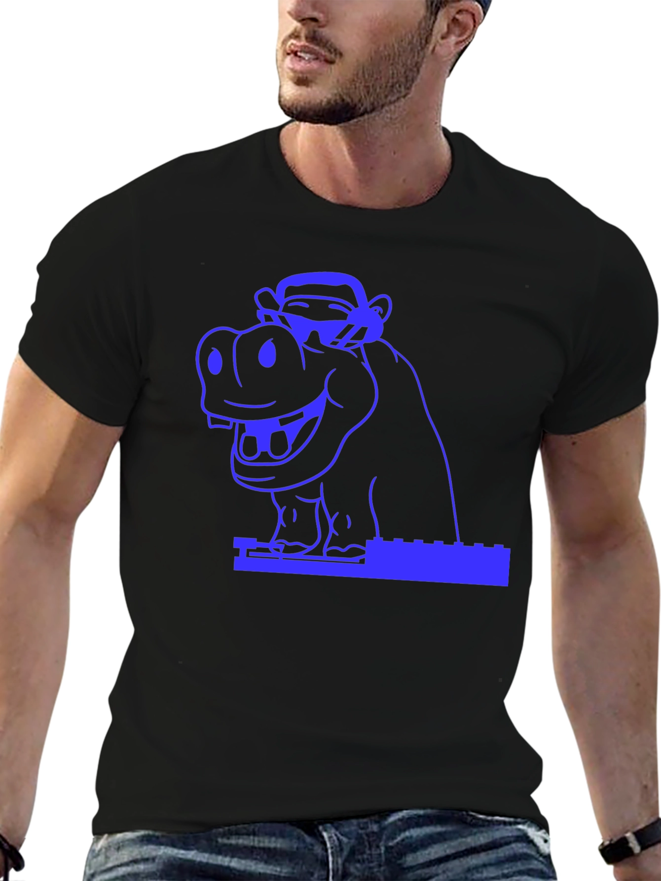 Hippo & Monkey Graphic Tee - Cool Blue Design