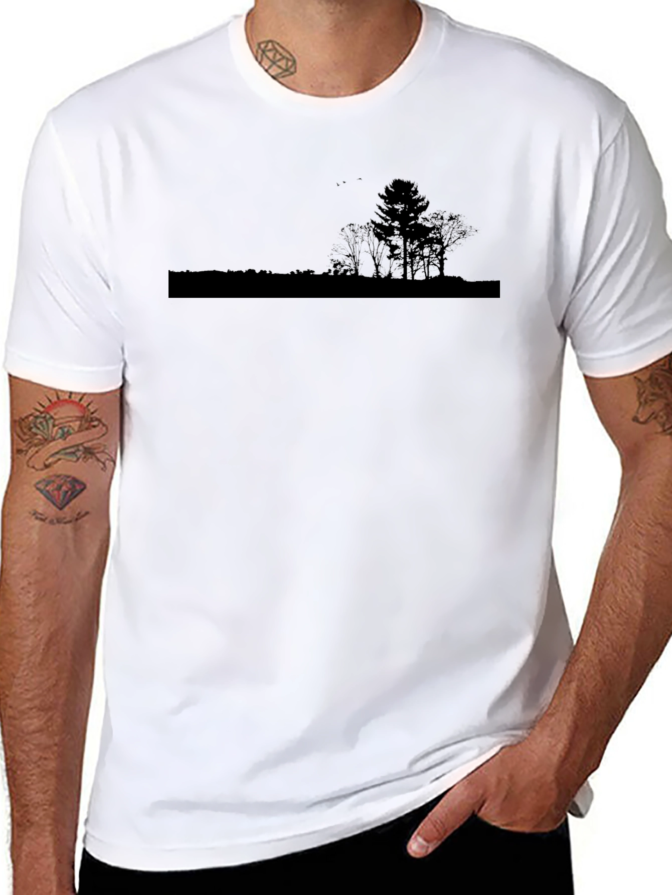 Silhouette Tree Graphic Tee - Black Cotton Casual Top