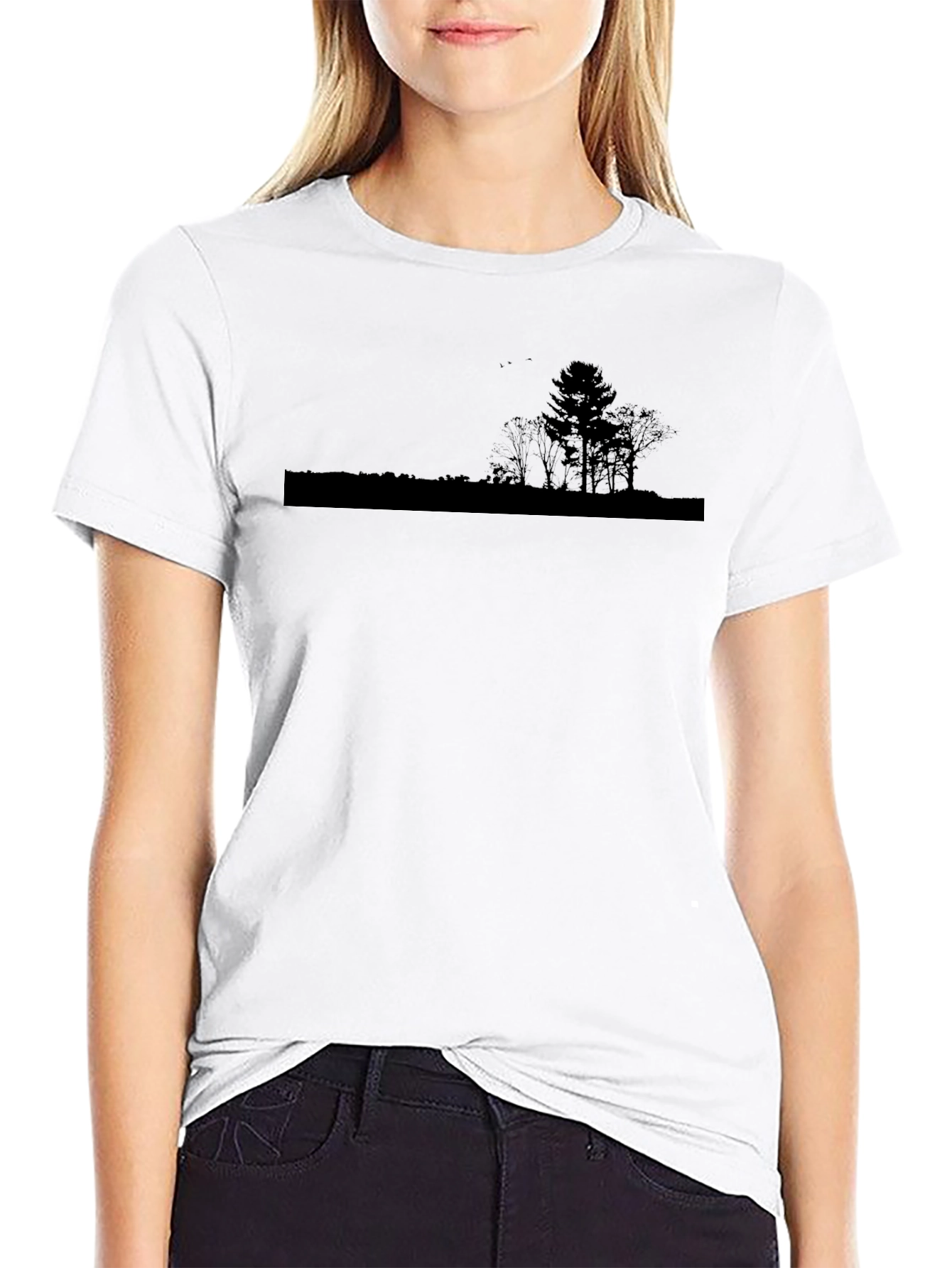 Silhouette Tree Graphic Tee - Black Cotton Casual Top