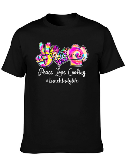 Peace Love Cooking Lunch Lady T-Shirt