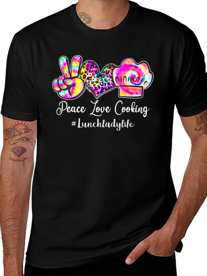 Peace Love Cooking Lunch Lady T-Shirt