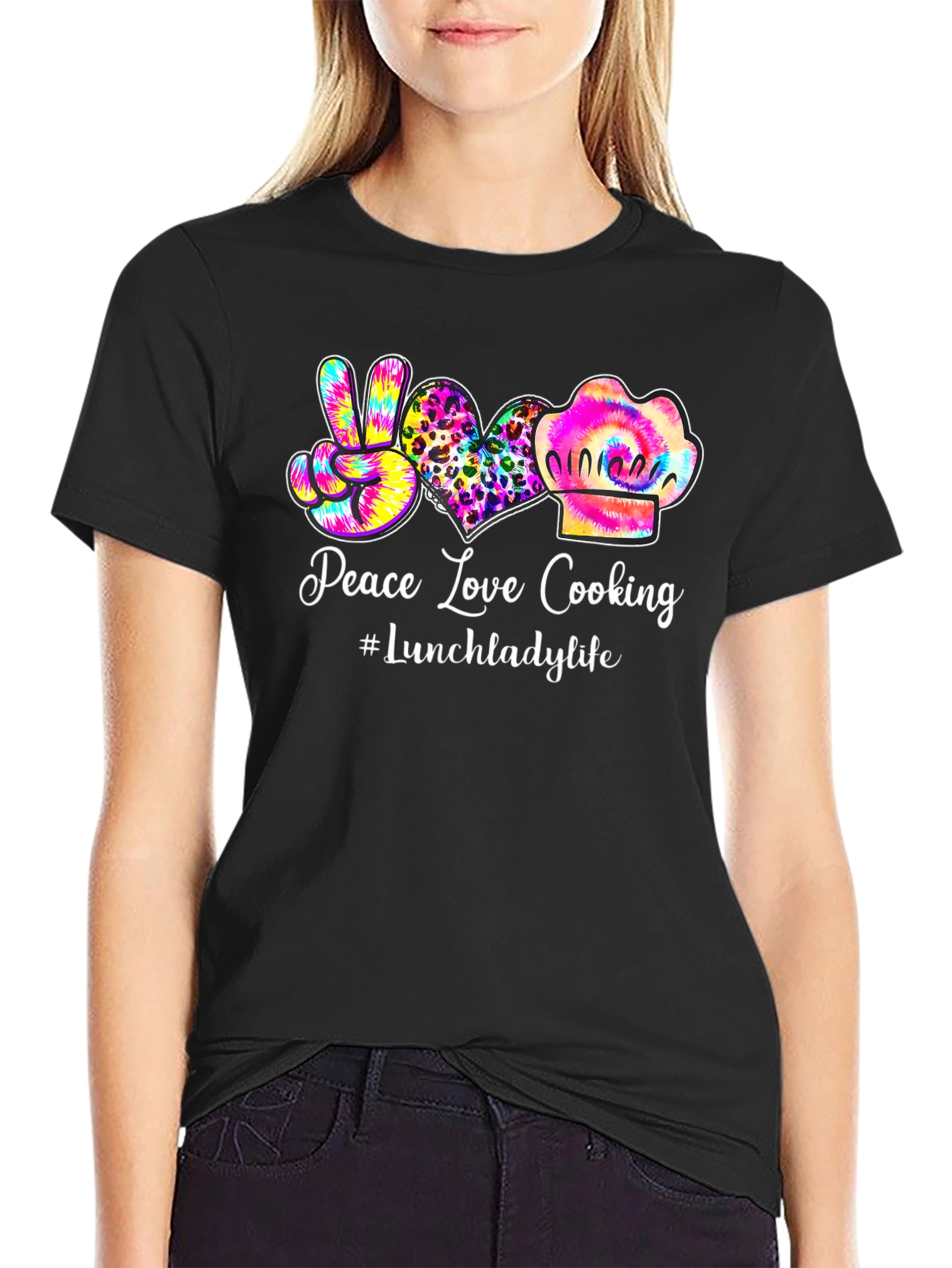 Peace Love Cooking Lunch Lady T-Shirt