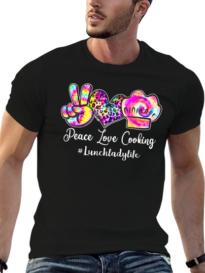 Peace Love Cooking Lunch Lady T-Shirt