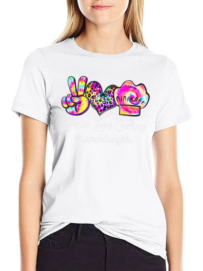 Peace Love Cooking Lunch Lady T-Shirt