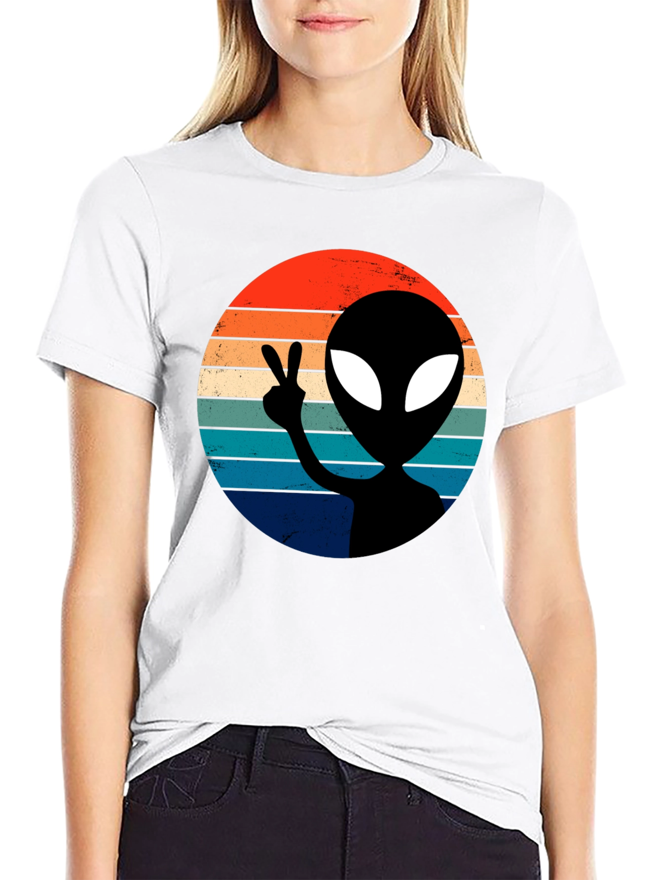 Retro Alien Peace T-Shirt - Black