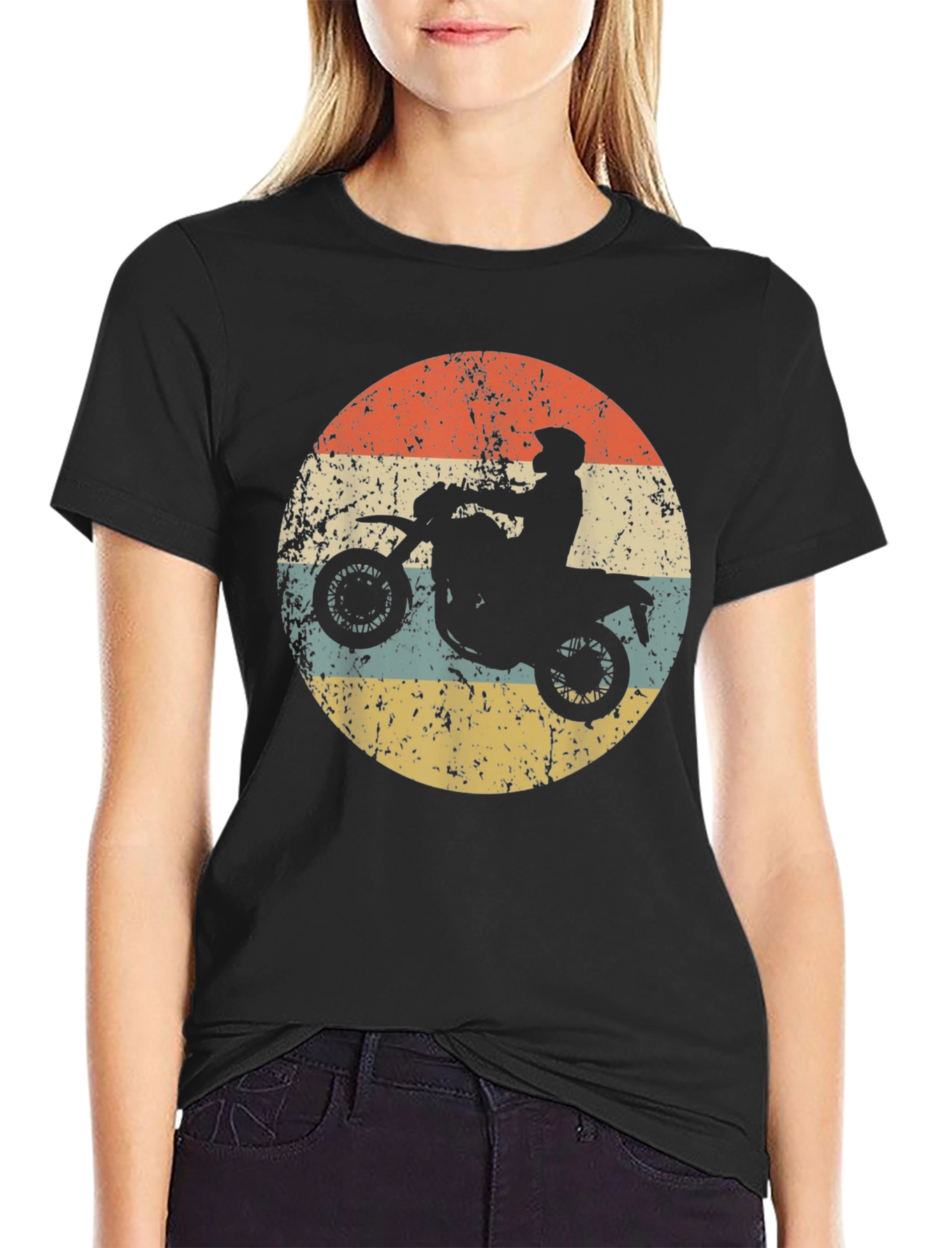 Retro Motorcycle Rider Graphic Tee - Black