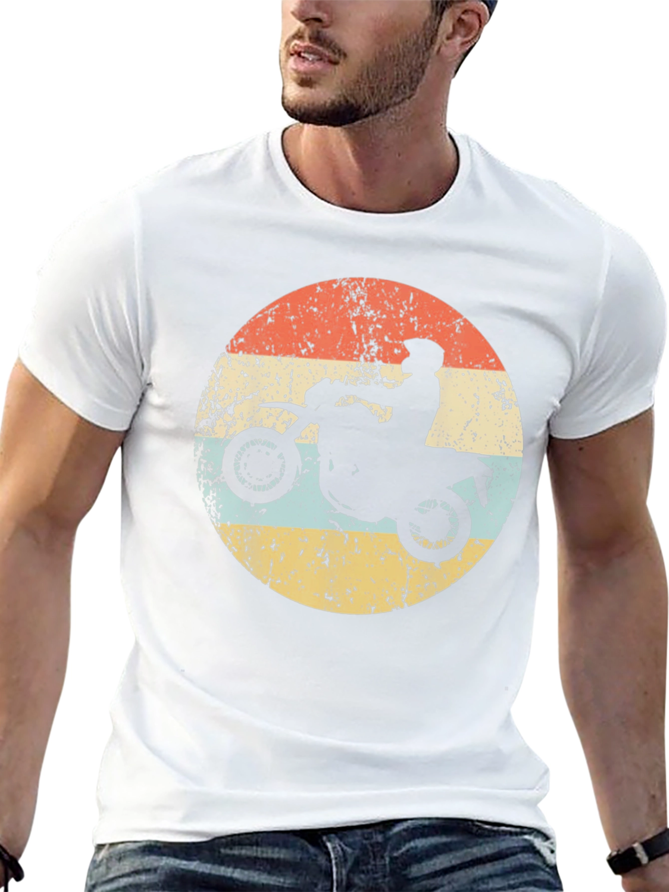 Retro Motorcycle Rider Graphic Tee - Black