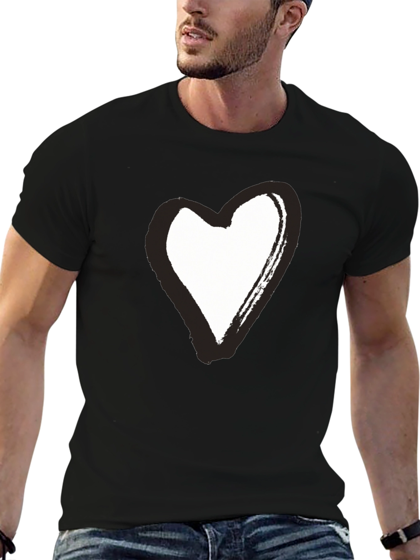 Black T-Shirt with Brushstroke Heart Graphic