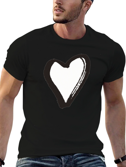 Black T-Shirt with Brushstroke Heart Graphic