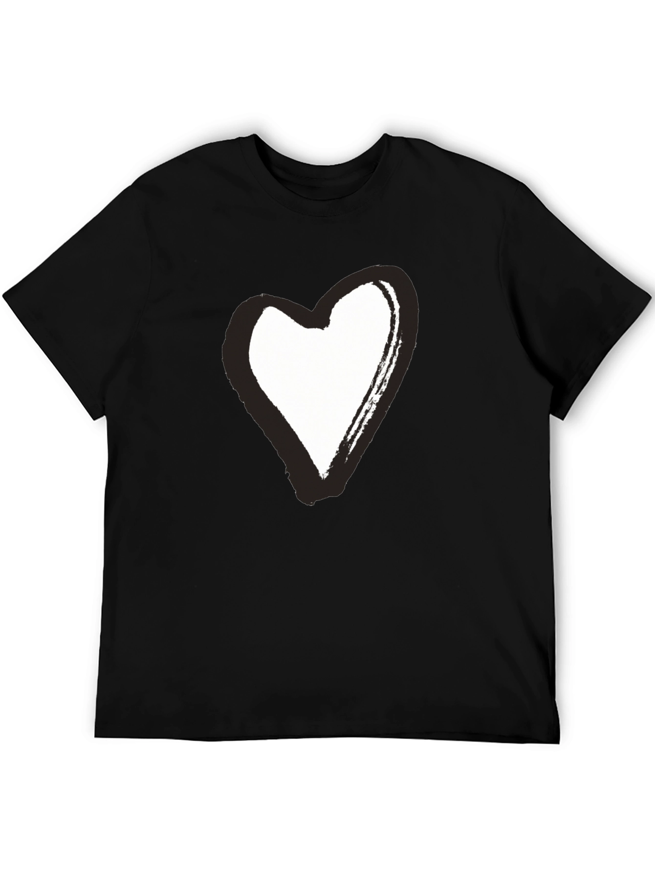 Black T-Shirt with Brushstroke Heart Graphic