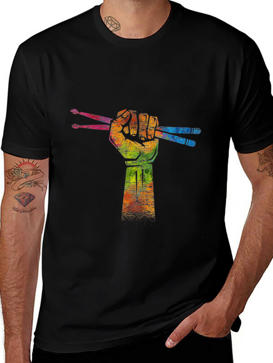 Drummers Fist T-Shirt - Colorful Music Graphic Tee