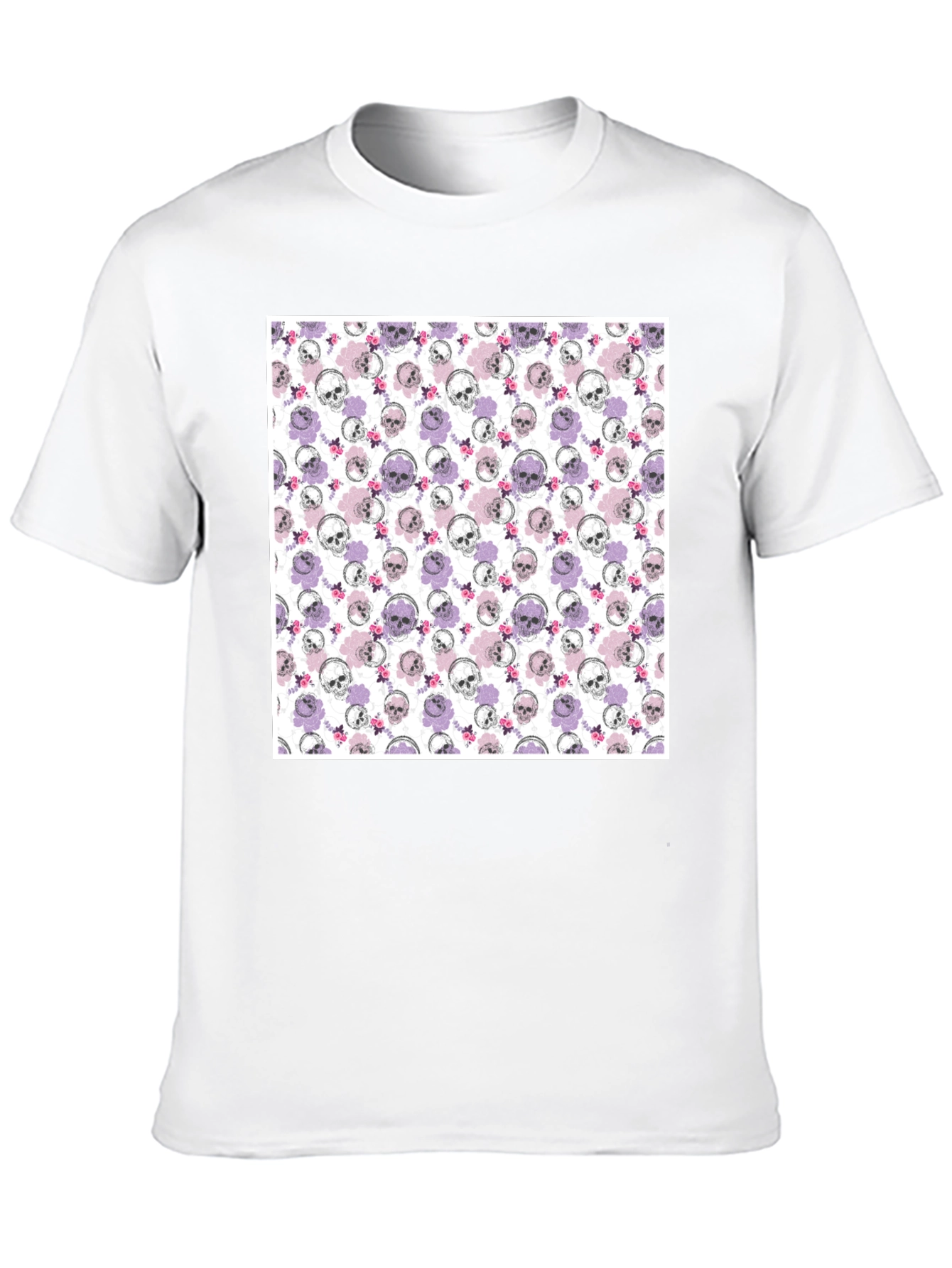 Skull & Floral Print Mens Black T-Shirt
