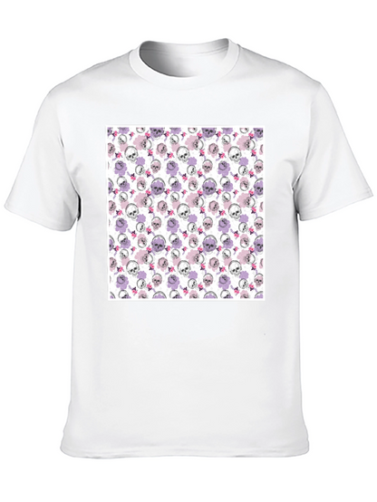 Skull & Floral Print Mens Black T-Shirt