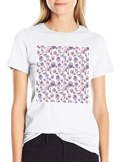 Skull & Floral Print Mens Black T-Shirt
