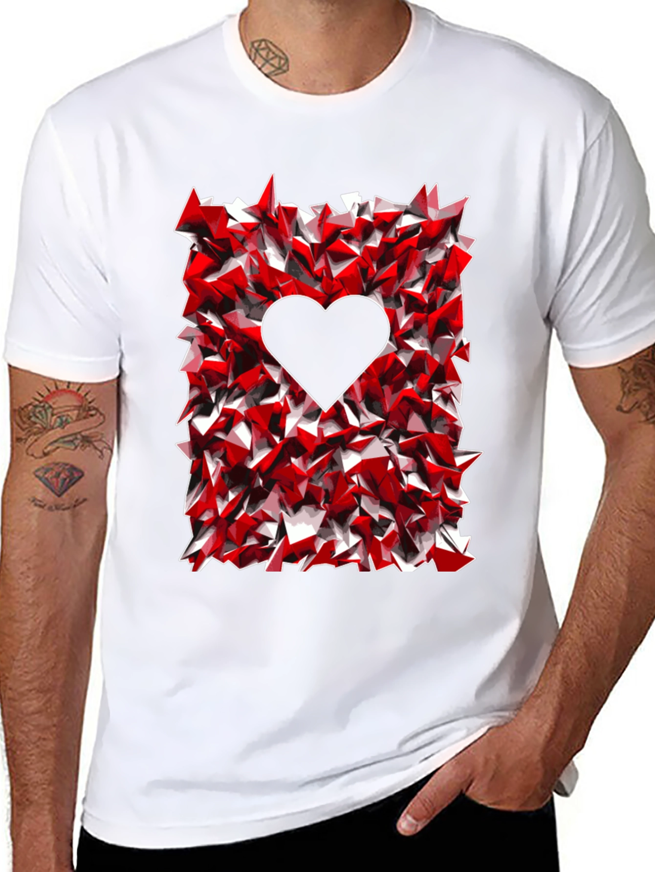 Geometric Heart Graphic Tee - Black