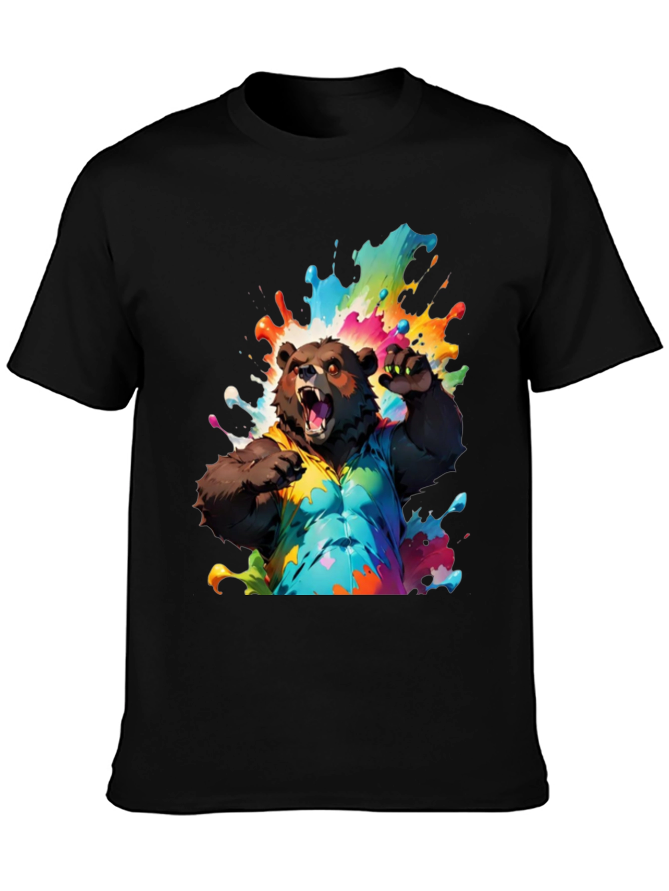 Bear in Paint Splatter T-Shirt - Mens Black Tee