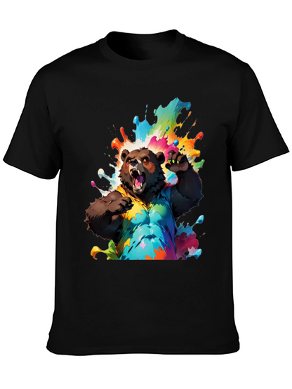 Bear in Paint Splatter T-Shirt - Mens Black Tee