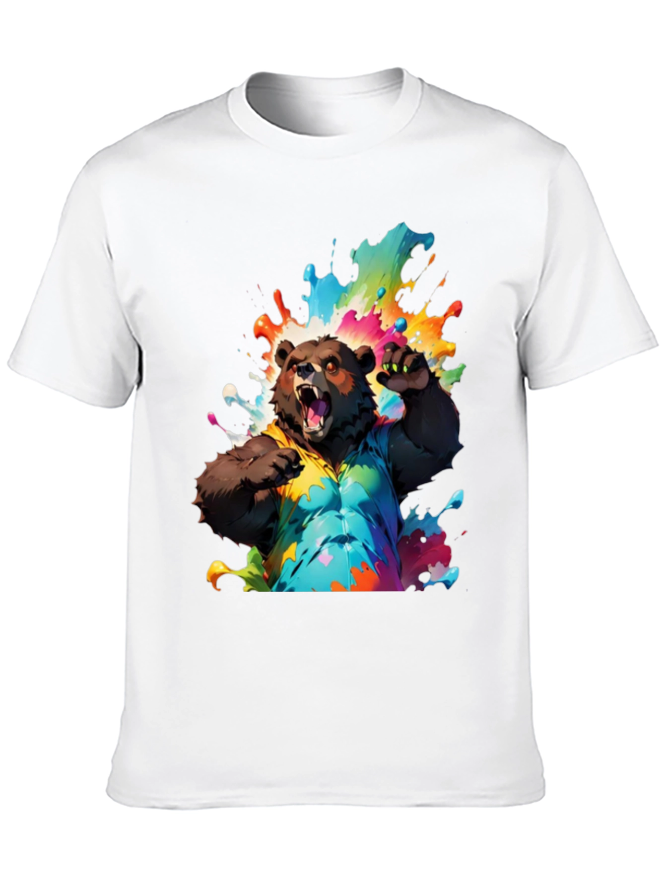 Bear in Paint Splatter T-Shirt - Mens Black Tee
