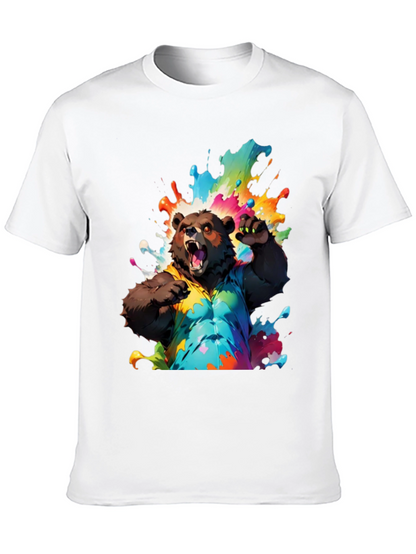 Bear in Paint Splatter T-Shirt - Mens Black Tee
