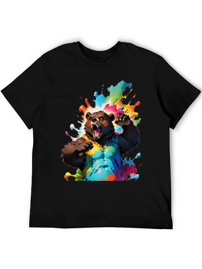 Bear in Paint Splatter T-Shirt - Mens Black Tee