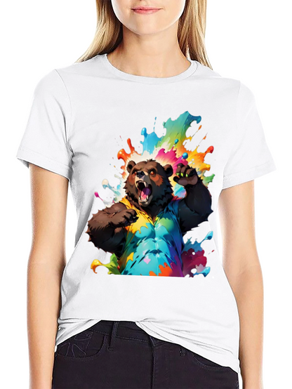 Bear in Paint Splatter T-Shirt - Mens Black Tee
