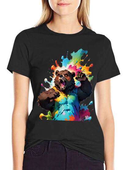 Bear in Paint Splatter T-Shirt - Mens Black Tee