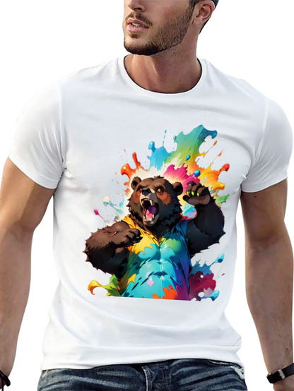 Bear in Paint Splatter T-Shirt - Mens Black Tee