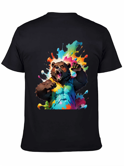 Bear in Paint Splatter T-Shirt - Mens Black Tee